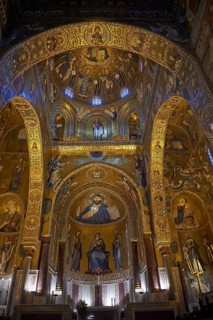 Medieval Byzantine style mosaics of the main aisle & altar, Palatine Chapel, Cappella Palatina,