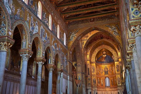 Christ Pantocrator mosaics of the Norman-Byzantine medieval cathedral of Monreale, province of