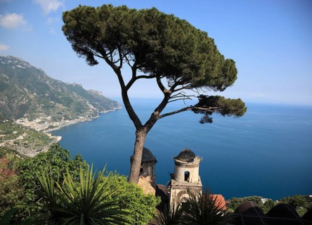 View from Villa Rufolo of the Gulf of Salerno and the towers of the Church of Chiese dell
