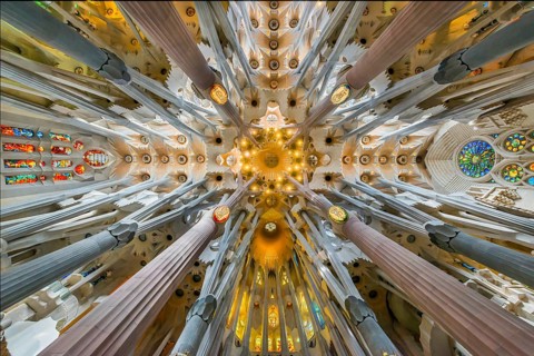 Interior of the Familia Sagrada, religion, Christianity, by the architect Antonio Gaudi in