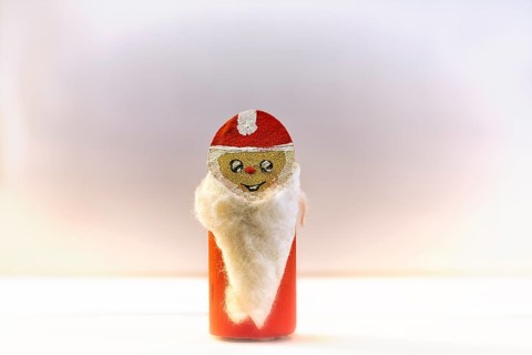 Single wooden Father Christmas, with long beard, smiles, simple craft, DIY, do it yourself
