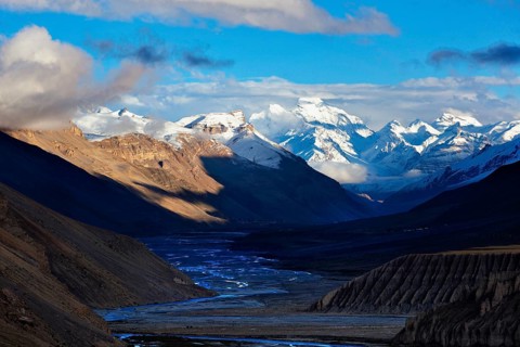 Sunset in Himalayas mountains. Spiti Valley, Himachal Pradesh, India, Asia