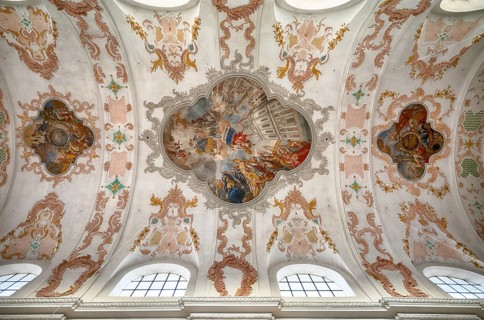 Interior photograph, ceiling painting, Jesuit Church, Lucerne, Switzerland, Europe