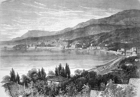 The Town of Menton on the Mediterranean, 1869, France, Historical, digitally restored reproduction