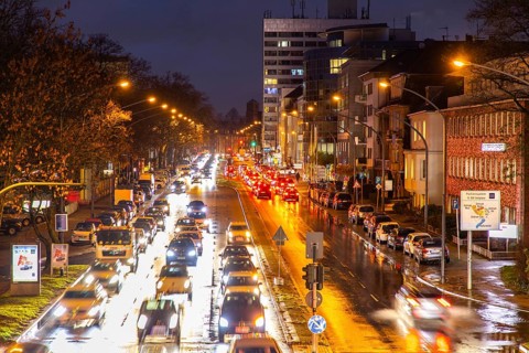 Bundesstrasse B224, Alfredstrasse, in Essen Rüttenscheid, evening rush hour traffic, this area