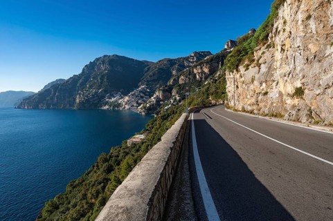 Amalfi Coast in The road and coastline in Positano, Italy during sunny day