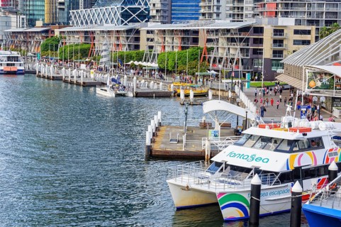Aquarium Wharf next to the historic Pier 26 and in font of the Sea Life Sydney Aquarium in Darling