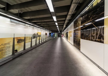 Koekelberg, Brussels Capital Region, Belgium, 09 25 2019 The pedestrian hallway of the metro and