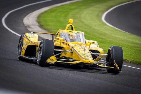 SCOTT MCLAUGHLIN (3) of Christchurch, New Zealand comes off turn 3 during a practice for the 108th
