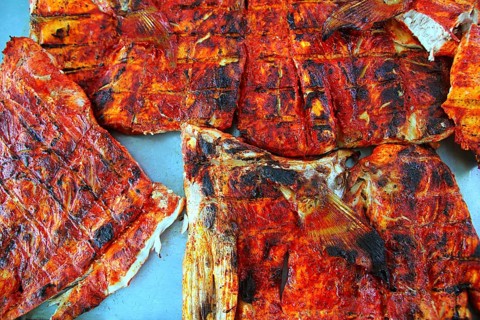 Grilled amberjack fish achiote tikinchick sauce Mayan recipe Mexico