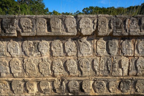 Chichen Itza Tzompantli the Wall of Skulls in Mexico Yucatan