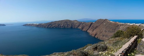 Landscape of the caldera, panoramic view, island of Santorini (Thira), Cyclades, Greek Islands,
