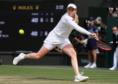 Croatian tennis player Donna Vekic in action at the 2024 Wimbledon Championships, London, England,