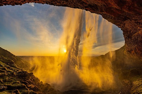 Behind Seljalandsfoss, south coast, Iceland, Europe
