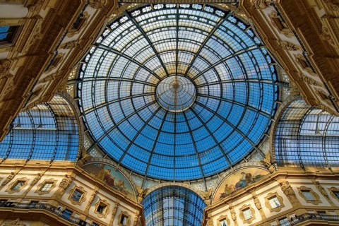 Glass dome of Galleria Vittorio Emanuele II in Milan, Italy's oldest shopping mall