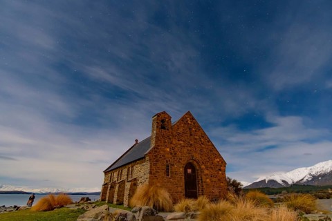 Church of the Good Shepherd at night in Lake Tekapo, South Island, New Zealand, Oceania
