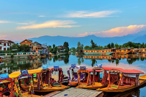 Houseboats and shikaras, Dal Lake, Srinagar, Kashmir, India, Asia