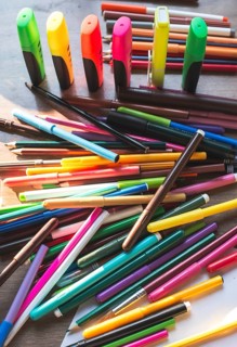 Multicolor markers for drawing. Scattered markers, Bulgaria, Europe