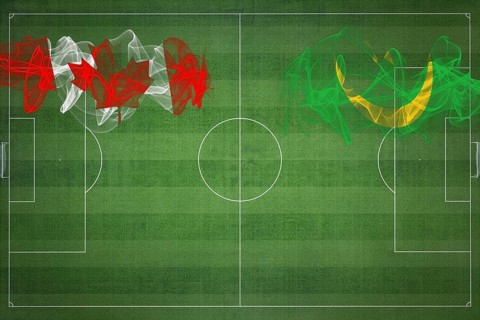 Canada vs Mauritania Soccer Match, national colors, national flags, soccer field, football game,