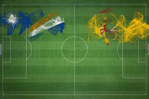 Marshall Islands vs Spain Soccer Match, national colors, national flags, soccer field, football