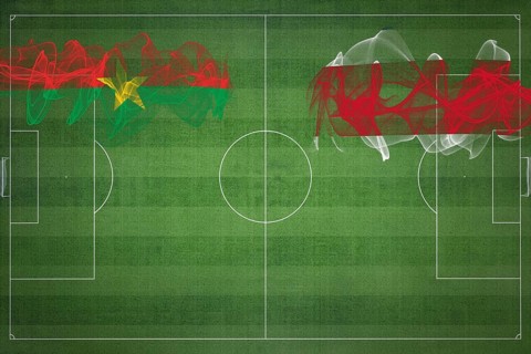 Burkina Faso vs Costa Rica Soccer Match, national colors, national flags, soccer field, football