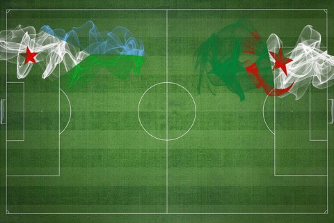 Djibouti vs Algeria Soccer Match, national colors, national flags, soccer field, football game,