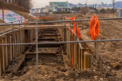 Daejeon, South Korea, January 30, 2020: Foundation work for new structure at construction site in