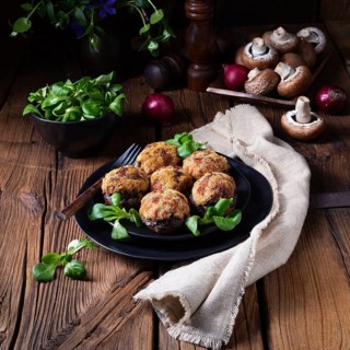Filled with minced meat and baked mushrooms