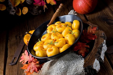 Delicious autumn dumplings with Hokkaido pumpkin puree