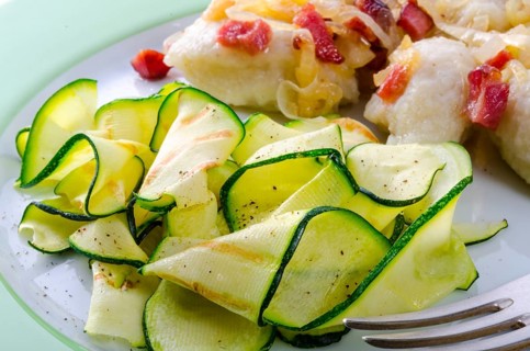 Silesian dumplings with Bacon and zucchini