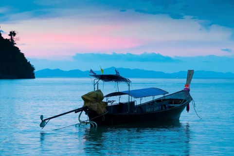 Silhouette of longtail boat on the sunset near Phi-Phi island, Thailand, Thailand, Asia