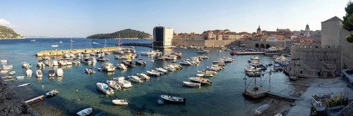 Boats in the old harbour, panoramic view, Dubrovnik, Dalmatia, Croatia, Europe