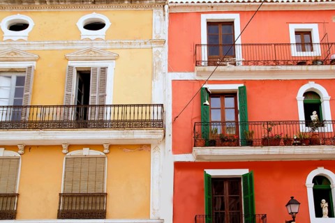 Color houses in Ibiza town from Balearic islands
