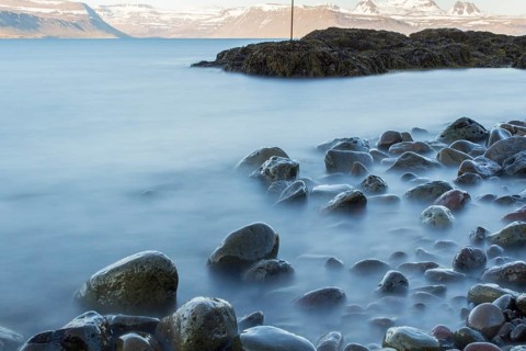 Time exposure of stones in the Westfjords coast, Iceland, Europe