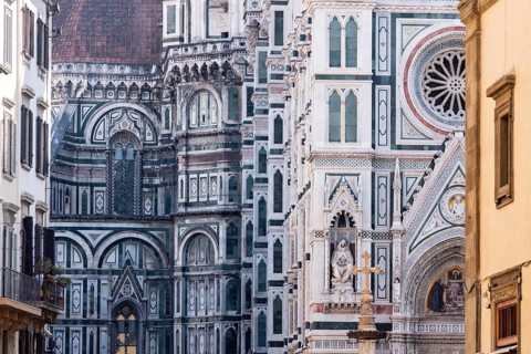 Neo-gothic facade of the renaissance cathedral Santa Maria del Fiore in Florence, Italy, Europe