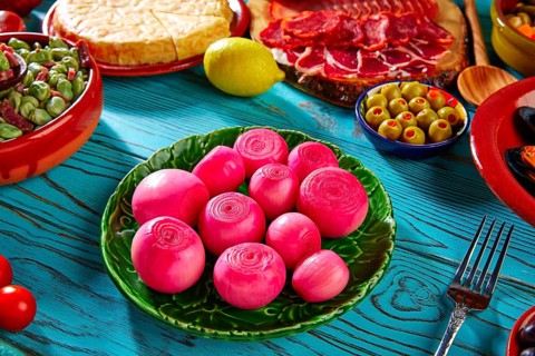 Tapas pickles onion red vinegar from Spain and Mediterranean