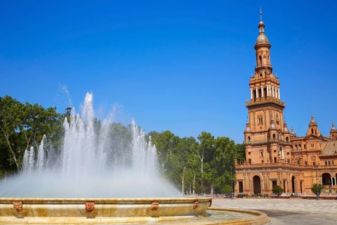 Seville Sevilla Plaza de Espana fountain Andalusia Spain square