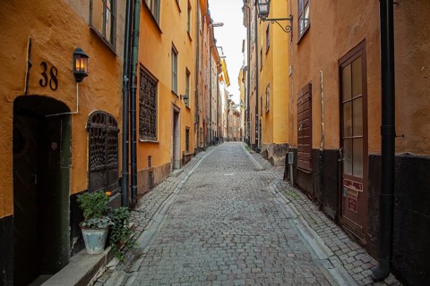 Alleyway in the Historic town Gamla Stan, Stockholm, Sweden, Scandinavia, Europe