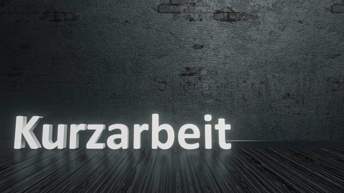 Text short-time work in german language on a black floor 3d illustration