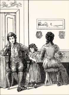 Charlotte playing piano, with Werther, The Sorrows of Young Werter, a novel by Johann Wolfgang von