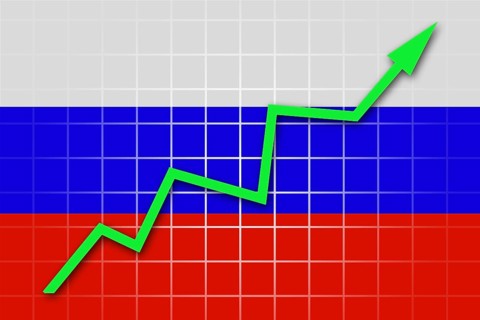 The Russian flag and arrow graph going up
