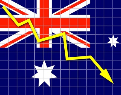 The Australian flag and arrow graph going down