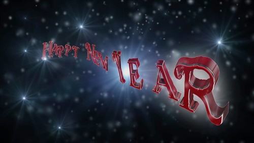 Happy New Year Text On Black Backround Full of Snow, Stars and Light