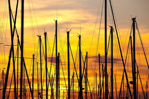 Sunset in the harbor, Marseille, France, Europe