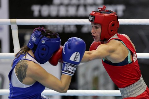 Sofia, Bulgaria. 27th February, 2021. Stanimira Petrova (red) of Bulgaria and Karina Tazabekova of