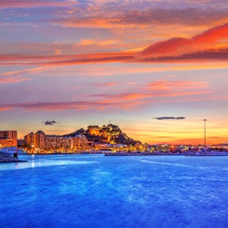 Denia sunset village skyline at dusk in Alicante at spain
