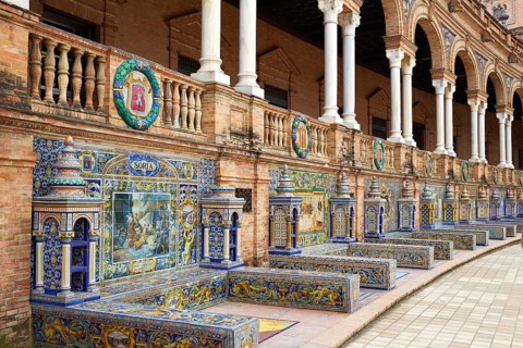 Seville Sevilla Plaza de Espana provincial bench Andalusia Spain square