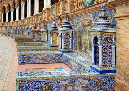 Seville Sevilla Plaza de Espana provincial bench Andalusia Spain square