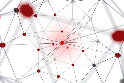 3d rendering of a network with a red center