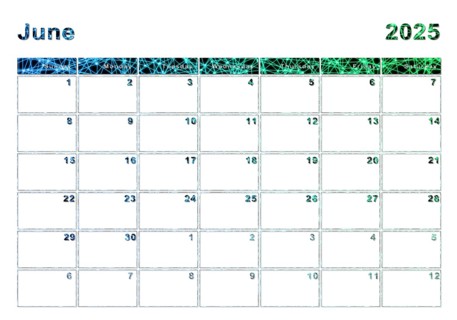 June 2025 calendar, week start Sunday, modern design